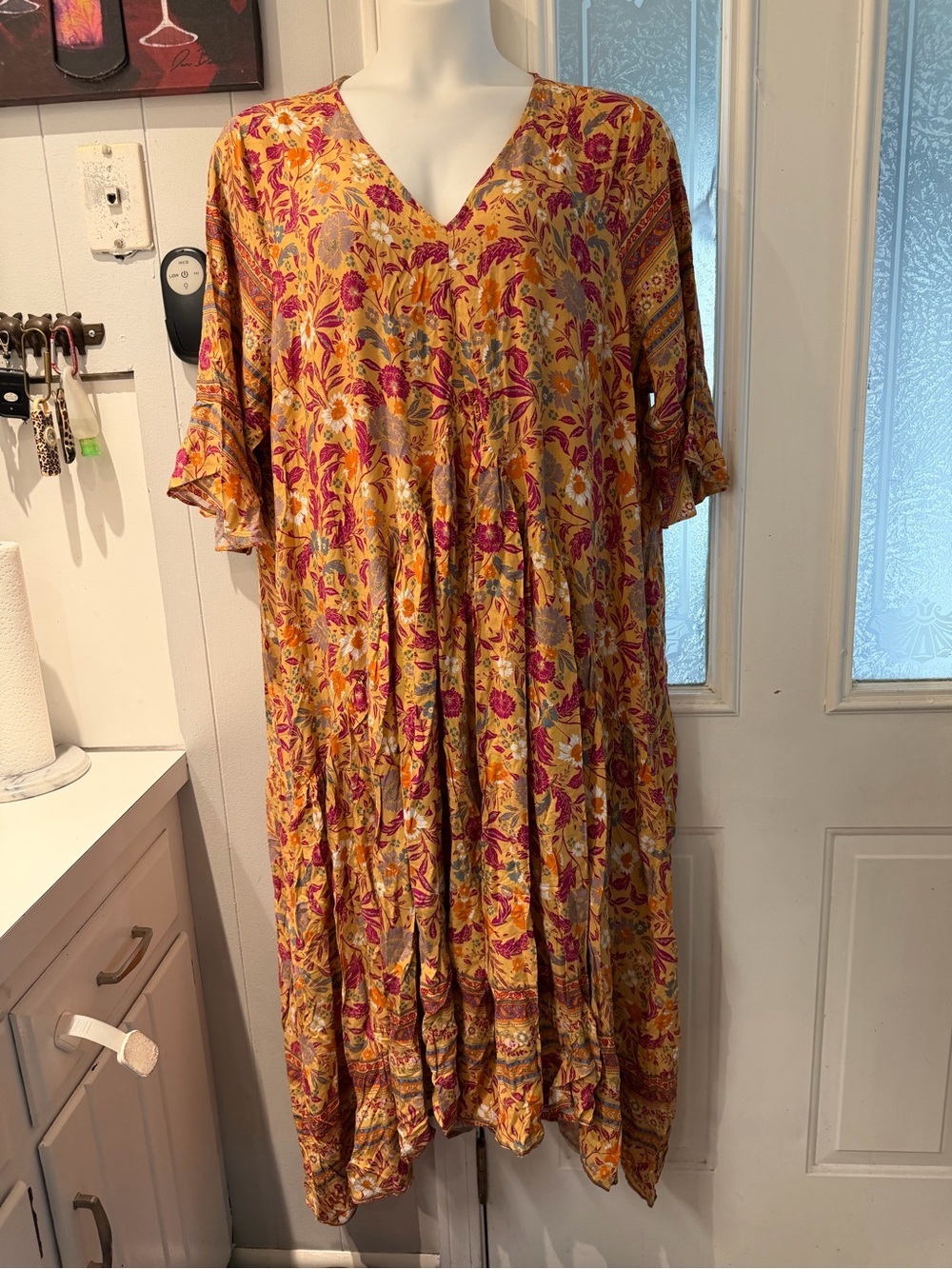 loralette V-Neck Floral Maxi Dress in Mustard and Pink